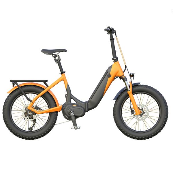 20" Fat Tire Foldable Electric Bike with Removable Battery - Sturdy Frame, Mid Drive Motor & Shimano 7 Speed Suspension | FD-RK6